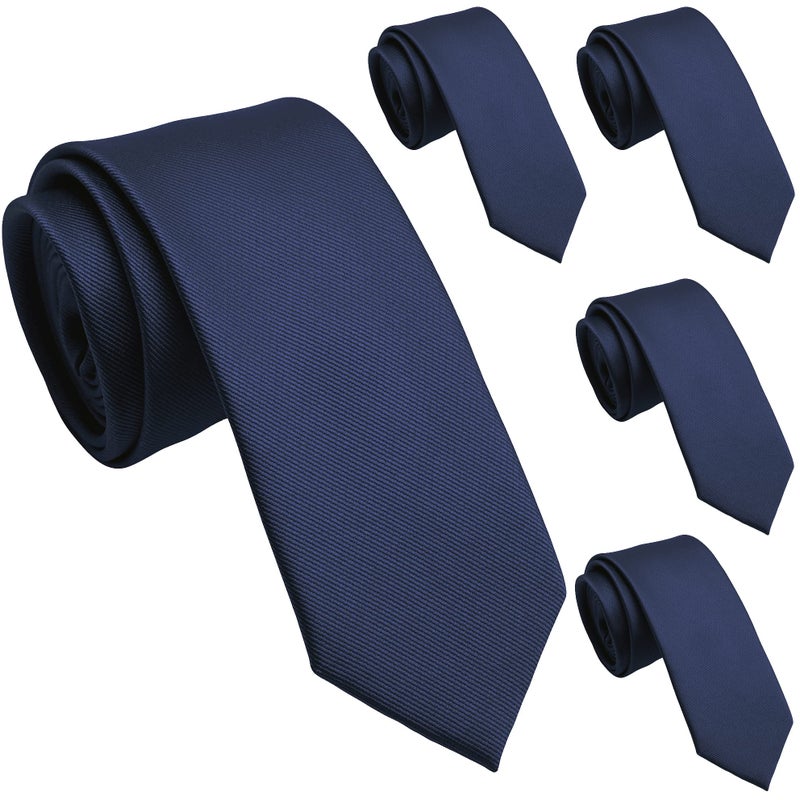 ZENXUS Solid Skinny Ties for Men, 2.5 inch Slim Deep Navy Ties Bulk for Wedding and Activities, 5-Pack - Image 1